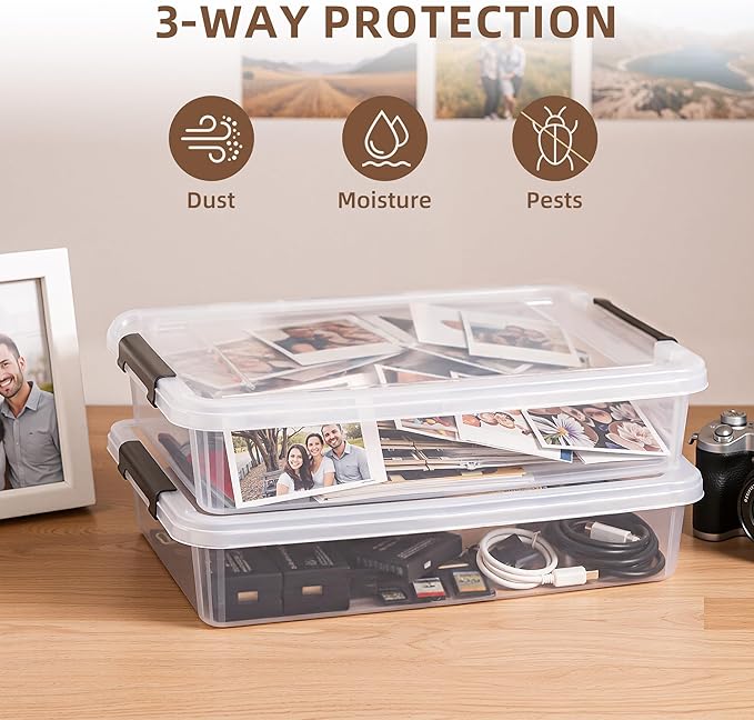 Citylife 3 PCS Plastic Storage Bins with Latching Lids Portable Project Case Clear File Box Stackable Storage Containers for Organizing A4 Paper, Photo, Document, Scrapbook