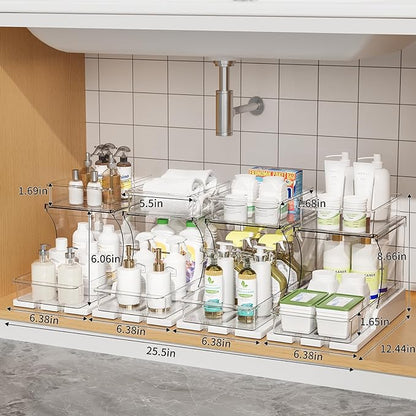 Pull Out 2 Tier Under Sink Organizer Clear Cabinet Organizer for Kitchen Bathroom Storage Rotating Pantry Rack for Spice Organization and Makeup Organizer for Drawer Durable Design 2 Pack