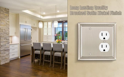 Henne Bery Sunken Pearls Heavy Duty Decorative Wall Plate Switch Plate Outlet Cover (Blank/Duplex, Satin Nickel)