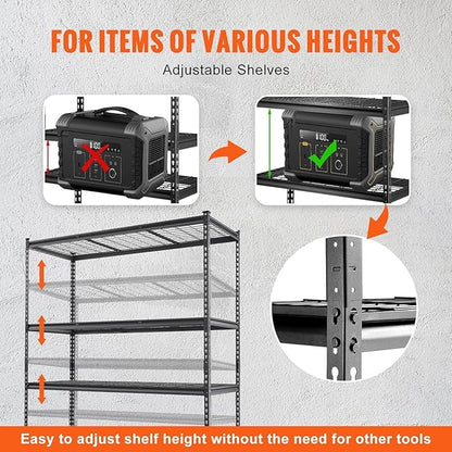 Heavy Duty Shelving - 5 Tire Garage Shelving 48x24x72in, Heavy Duty Garage Shelving Adjustable Height, Garage Shelving Units, Durable Storage Solution, Easy Assemble