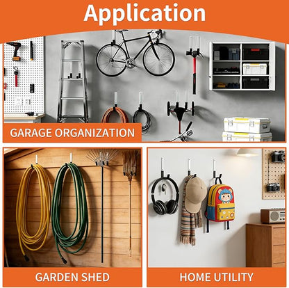 Heavy Duty Steel Garage Hooks,Garage Storage Utility Hooks,Anti-Slip Garage Hooks,Garage Garden Tool Organizer,Steel Wall Mount Hooks, Garden Hose Hanger, Black J Hooks (Large-2PC)