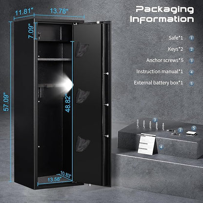 5 Gun Safe Biometric, Rifle Safes for Home, Gun Cabinet with Dual Alarm System, Rifle Gun Safe with Removable Gun Rack, Shotgun Safe with 4 Ways to Open