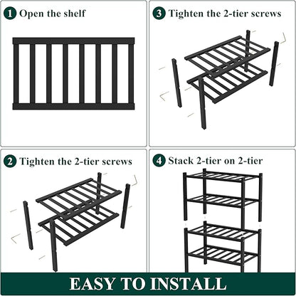 Smiry Bamboo Shoe Rack for Closet, 4 Tier Small Wooden Stackable Shoe Organizer, Free Standing Shoes Storage Shelf for Entryway, Front Door Entrance, Black