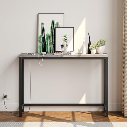 BOFENG Narrow Console Table with Outlet,Thin Sofa Table with Charging Station,41.5 Inch Small Entryway Table,for Hallway,Bedroom,Living Room,Foyer,Grey