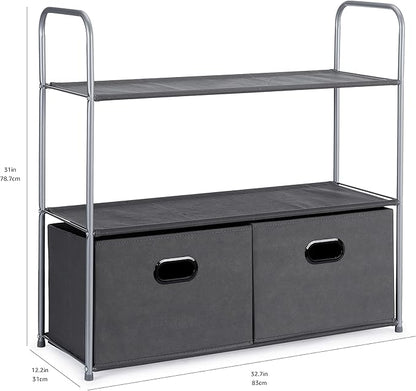 Amazon Basics Freestanding Closet Organizer with Fabric Bins, Drawers and 3 Shelves, Easy to Assemble, Grey, 32.7" x 12.2" x 31"