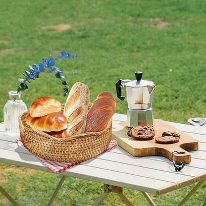 Natural Rattan Round Fruit Basket Bowls, Hand Woven Decor Serving Baskets, Wicker Storage for Dinning Room (Wave-Small)＜7.9''(D) X2.6''(H)＞