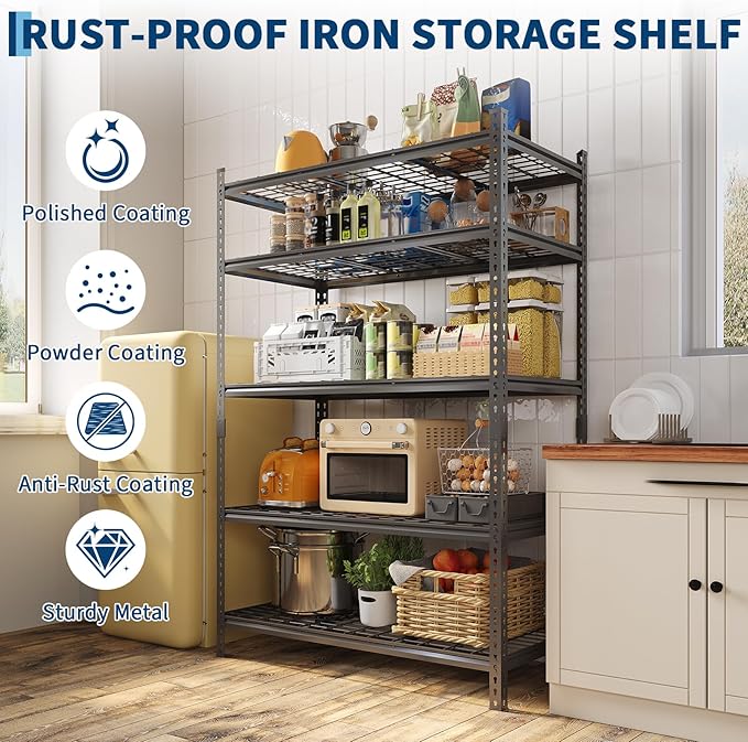 Garage Shelving 2200 LBS Storage Shelves Adjustable Metal Shelving Unit Heavy Duty 5 Tier Metal Shelves for Garage Kitchen Pantry Warehouse Basement, 36" W × 16" D × 72" H, 2 Pack