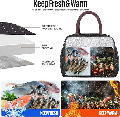 Lunch Bag Women/Men Lunch Box Women/Men (black polka dot)