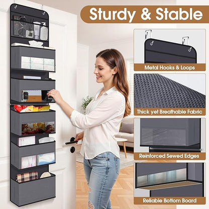 WISELIFE 6-Tier Over The Door Organizer Storage Detachable Design Door Hanging Storage Organizer with Clear Window Behind The Door Storage for Nursery Bedroom Bathroom Pantry Closet Dark Grey