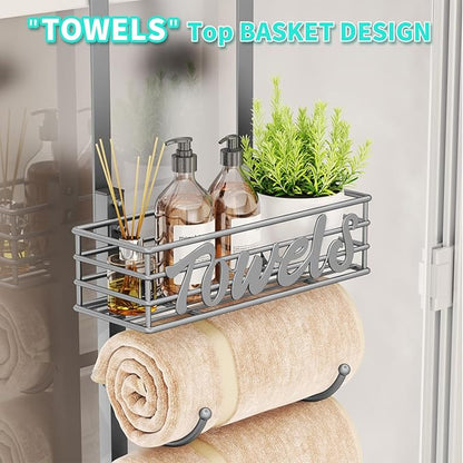 HapiRm Towel Racks for Bathroom Storage - 9 Tier Over The Door & Wall Mount Rolled Towel Storage Organizer Holder with Metal Shelf Basket for Small Bathroom, Camper, Rv - Sliver, Patented