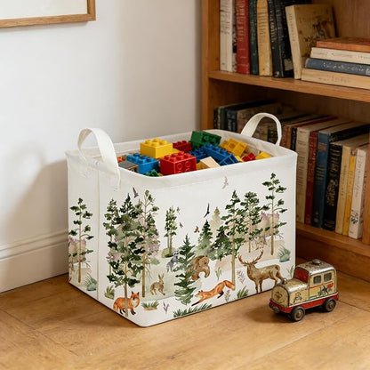 Rectangular Woodland Animal Basket Kids Baby Storage Basket,Bear Fox Boys Girls Gift Toy Box Bin for Nursery, Shelf Book Woodland Room Decor,Gift Baskets(Tree animals)