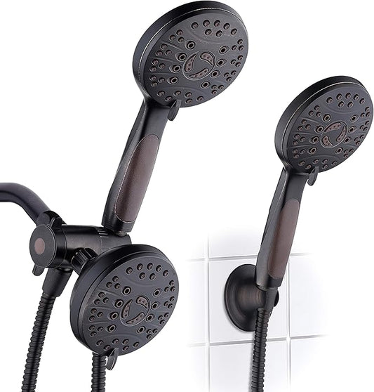 High Pressure 48-mode Luxury 3-way Combo – Dual Rain & Handheld Shower Head – 6 Foot Stainless Steel Hose – Anti Slip Grip – All Oil Rubbed Bronze Finish – Top US Brand – Extra Wall Bracket