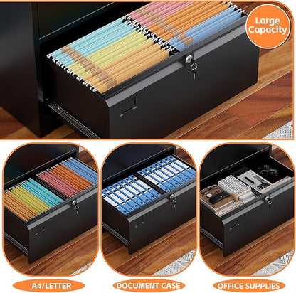 4 Drawer Lateral File Cabinet, Metal Lateral File Cabinets with Lock, Legal Size Steel Lateral Filing Cabinet for Office and Home