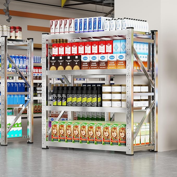 69" W Storage Shelves 4 Tier Stainless Steel Shelf 2200LBS Adjustable Shelf Storage Rack for Garage Supermarket Warehouse 69" Wx71 Hx24 D