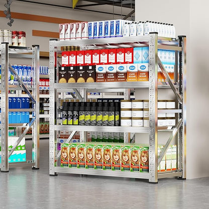 69" W Storage Shelves 4 Tier Stainless Steel Shelf 2200LBS Adjustable Shelf Storage Rack for Garage Supermarket Warehouse 69" Wx71 Hx24 D