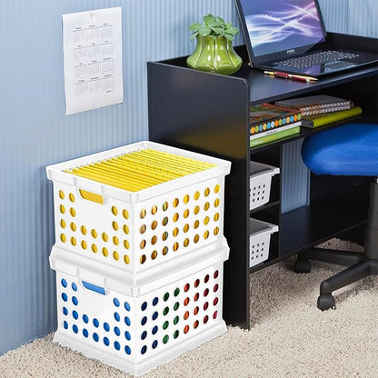 Sterilite Stackable Plastic Storage Crate Bin Organizer File Box with Handles for Home, Office, Dorm, Garage, or Utility Organization, White, 12-Pack