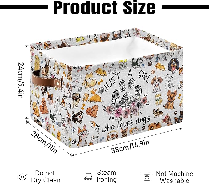 Paw Print Storage Basket - Birthday Christmas Gift for Dog Lovers - "Just a Girl Who Loves Dogs" Themed Collapsible Storage Bin with Handles - Rectangle Storage Organizer for Home, Shelves, Closet