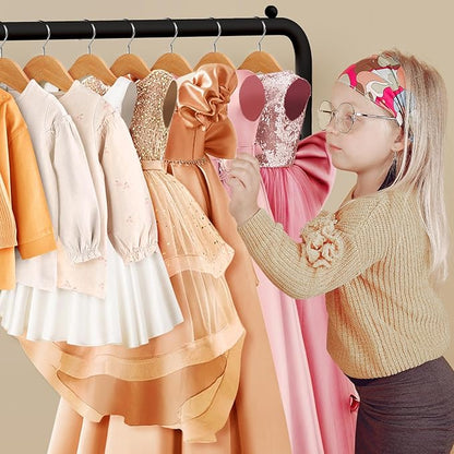 Kids Clothing Rack - Small Garment Rack - Small Kids Costume Wardrobe Rack with 2 Fabric Floors Storage Shelf - Mini Short Baby Toddler Clothes Rack