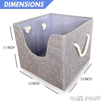 Tug's Stuff Premium Dog Toy Bin & Blanket Basket - Living Room & Nursery Storage, Easy to Clean, Collapsible, Perfect for Toy Organization - 13'x13'x11' - Grey