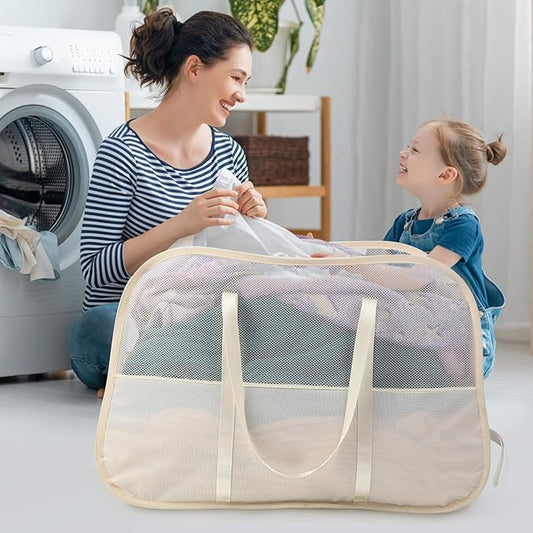 Collapsible Laundry Baskets with Easy Carry Handles, 95L Clothes Hamper for Storage, Foldable Laundry Basket Tear-proof, Large Pop Up Hampers for Laundry, Bedroom, Bathroom, Dorm Beige
