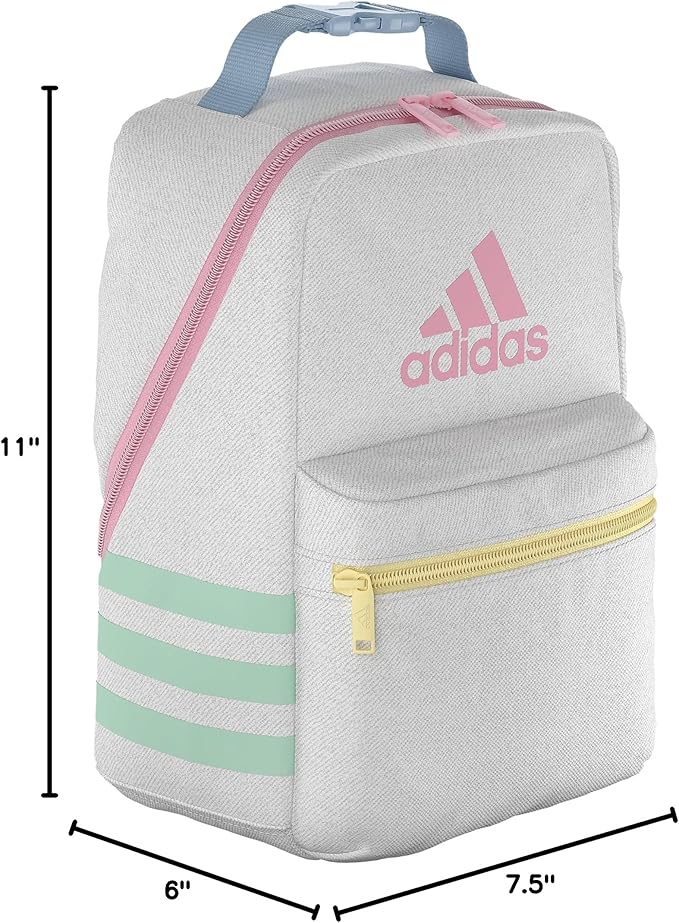 adidas Santiago Lunch Bag Cooler for Women and Men, Insulated Food Container Box with Mesh Pocket, Twill White/Clear Sky Blue/Pink Spark/3.0, One Size