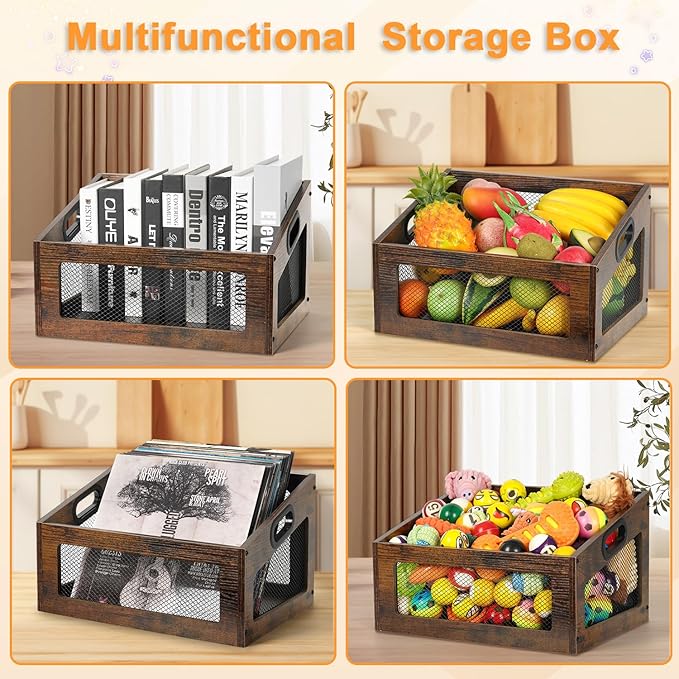 handrong Dog Toy Basket,Wood Dog Toy Box,Dogs Toys Bin,Dogs Storage Organizer,Large Cat Toys Basket Box for Living Room Outdoors Organizing Storage