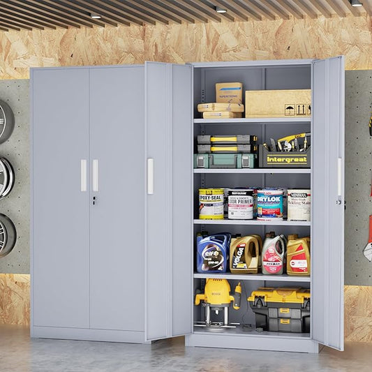 INTERGREAT Metal Lockable Storage Cabinet, 72” Storage Cabinet with 2 Doors and 4 Adjustable Shelves for Office, Home, Garage, Pantry (Assembly Required, Cement Gray)