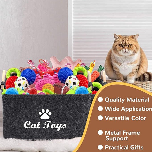 CozyCove Felt pet Toy Box Collapsible Pet Supplies Storage Basket cat toy box storage basket chest organizer，Fabric Storage Bin for Organizing Pet Toys, Blankets, Leashes, and Food