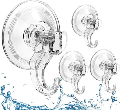Quntis Suction Cup Hooks 4 Pack, Multi-Purpose Clear Shower Suction Hooks Waterproof Heavy Duty Wreath Hanger for Bathroom, Window, Towel, Shower Wall, Tile, Glass Door, Camper