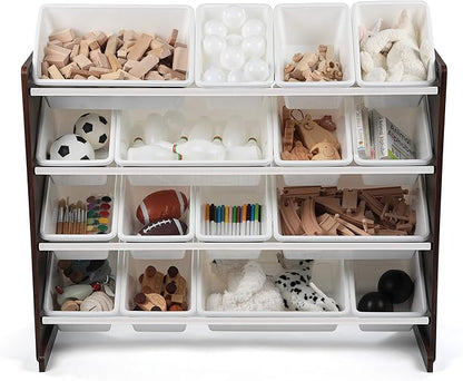 Humble Crew Supersized Toy Storage Organizer with 16 Removable Bins, Espresso/White – Large Toy Storage for Toddlers Ideal for Kids' Rooms, Playrooms, and Nurseries - Modern Toy Bins for Kids