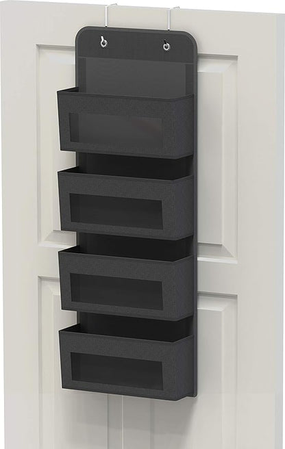 Simple Houseware 4 Clear Window Pocket Over Closet Door Storage Hanging Organizer for Bedroom, Bathroom, Pantry, Dark Grey