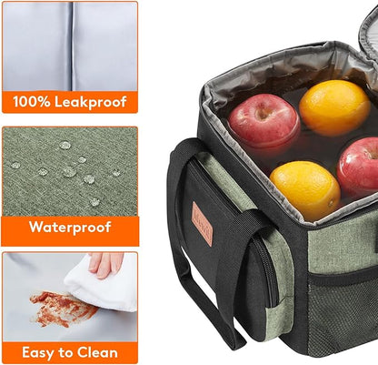 Lifewit Medium Lunch Bag Insulated Lunch Box Soft Cooler Cooling Tote for Adult Men Women, Black and Green 12-Can (9L)