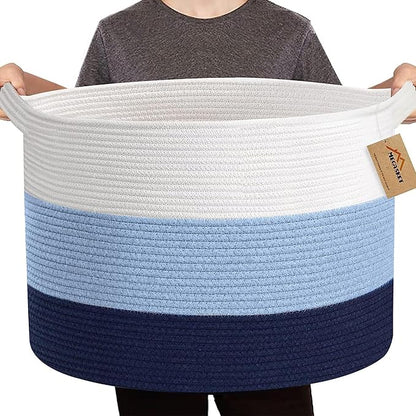Large Kids Toy Basket, 22" x 14" Soft Woven Cotton Rope Basket, Toy Storage Bin for Kids, Big Baby Nursery Organization, Floor Stuffed Animal Storage, Blanket Pillow Holder for Living Room