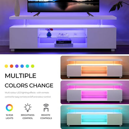White TV Stands for Living Room LED TV Stand Modern TV Stand with Storage for 55/60/65 inche TVs Entertainment Center for Living Room