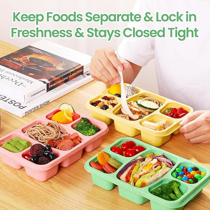 Bento Box Adult Lunch Containers 4 Pack, 5 Compartment Reusable Lunchable Containers for Kids, Stackable Snack Box With XXL Space for Sandwiches,Meal Prep for School Travel