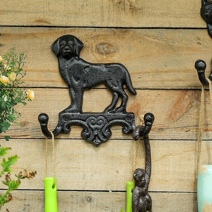 Sungmor Cast Iron Vintage Dog Wall Hooks, Decorative Wall Mounted Coat Hooks, Rustic Heavy Duty Double Hooks Cute Animal Key Hangers for Dog Leashes, Towels, Hats