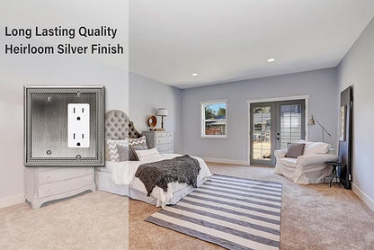 Henne Bery Sunken Pearls Heavy Duty Decorative Wall Plate Switch Plate Outlet Cover (Blank/Decorator, Heirloom Silver)