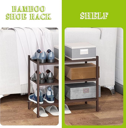 BMOSU 3-Tier Bamboo Small Shoe Rack Premium Stackable Shoe Shelf Storage Organizer for Hallway Closet Living Room Entryway Organizer(Brown)