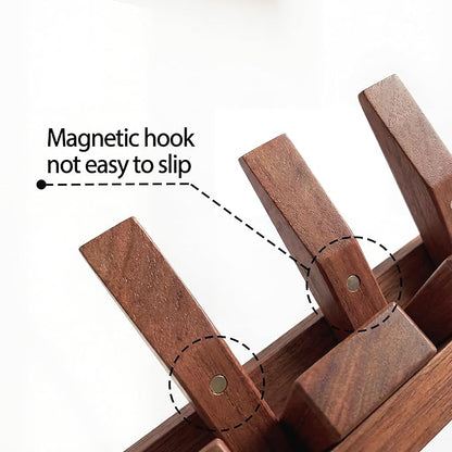 Mid Century Modern Walnut Foldable Entryway Wall Coat Hanger Hook with Shelf,Heavy Duty Wooden Piano Hidden Towel Hooks for Bathroom,Wall Rack for Purse&Key&Mail,Home Decor (Walnut, 9 Hooks)