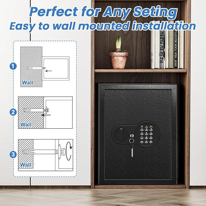 17.55'' Tall Fireproof Safe Box, 3.2 Cuft Home Safe with Keys & Pass Code & Wall Mount Kits, Money Safe with Smart Alert System, Removable Shelf, Mute Function and Fireproof Waterproof Bag