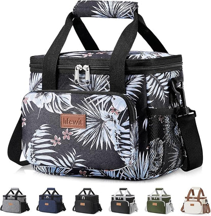 Lifewit Medium Lunch Bag Insulated Lunch Box Soft Cooler Cooling Tote for Adult Men Women, Flower 12-Can (9L)