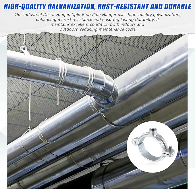 20 Pack 1-1/2" Split Ring Pipe Hanger for Thread Rod Galvanized Iron Mounting Bracket Support for Tubing Wall Ceiling Mount Combination Industrial Decor