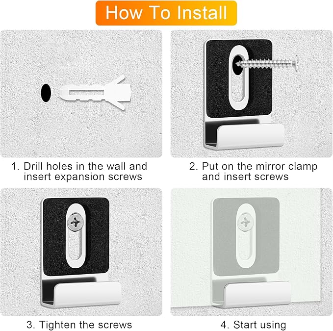 8 Pack Metal Mirror Holder Clips, Steel Heavy Duty Frameless Mirror Mounting with Screws for Billboards (8)