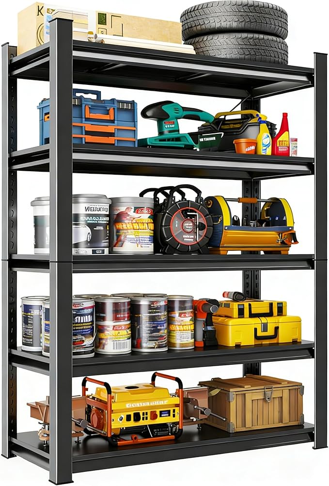 Heavy Duty Metal Garage Shelving, 5 Tier Adjustable Storage Shelves, 2500LBS Capacity Utility Shelf for Warehouse, Pantry, Garage Organizer, 35.4" W X 14" D X 78" H