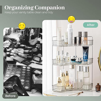 Aveniee Corner Bathroom Counter Organizer, Bathroom Countertop Shelf Makeup Organizer for Vanity Perfume Tray for Corner Storage (3 Tiers, Grey)