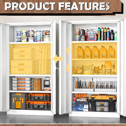 INTERGREAT Metal Lockable Storage Cabinet, 72” H Storage Cabinet with 2 Doors and 4 Adjustable Shelves for Office, Home, Garage, Pantry (Assembly Required, 18”D, White)