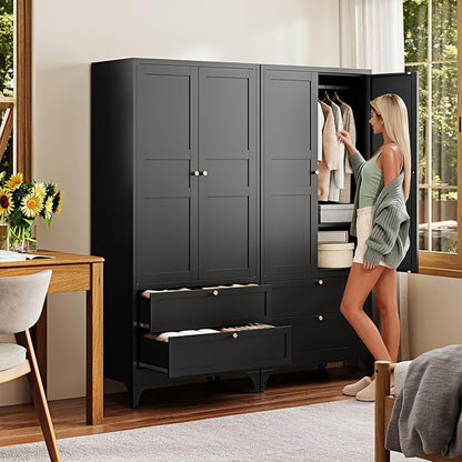 Letaya Metal Wardrobe Cabinets with 2 Drawers,71" Tall Armoire Wardrobe Closet with Doors and Shelves,Large Coat Closet Cabinet with Hanging Rod,Clothing Storage Cabinets for Bedroom,Home Office