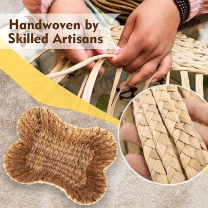 FairyHaus Dog Toy Basket Organizer with Dog Paw Decor, 1Pack Wicker Bone Shape Dog Toy Bin for Organizing, Natural Water Hyacinth Dog Toy Box for Pet Chew Toys Blanket Treats Storage