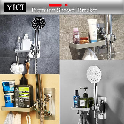 YICI Handheld Shower Head Holder Wall Mount Shower Soap Holder With 3 hook Adjustable Shower Handle Holder Adhesive Shower Hose Holder Shower Bracket (Combination Set(Silver))