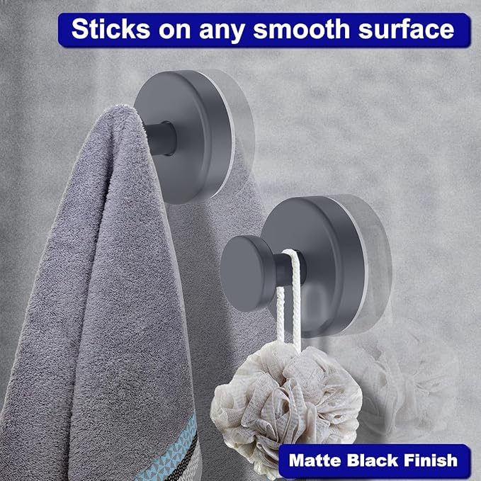 Suction Cup Hooks for Shower, Removable Towel Hooks for Bathroom Window Glass Door Wall, Bath Robe Looafh Hook for Hanging - 4 Pack, Grey
